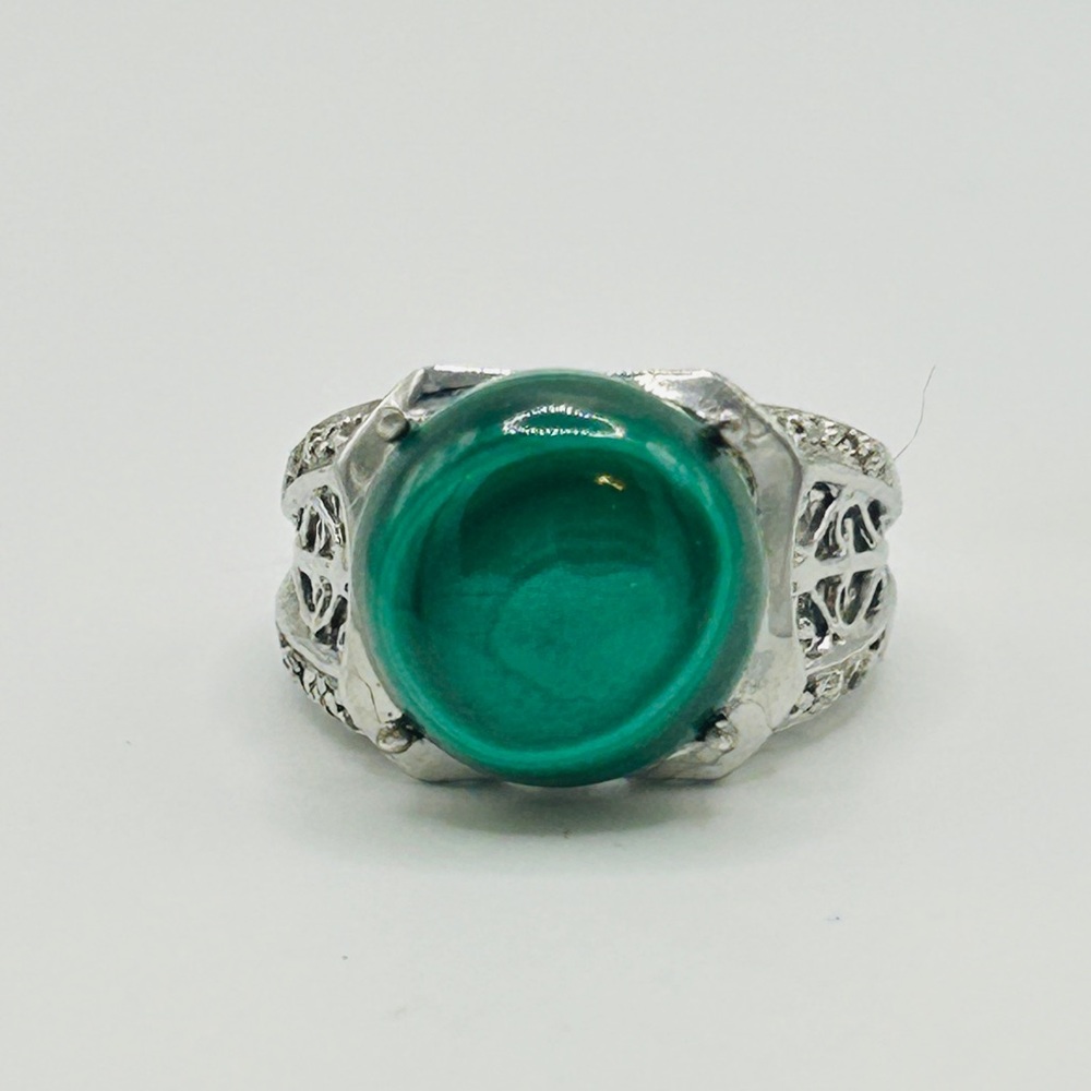 Malachite Ring; Size 7; Stainless Steel